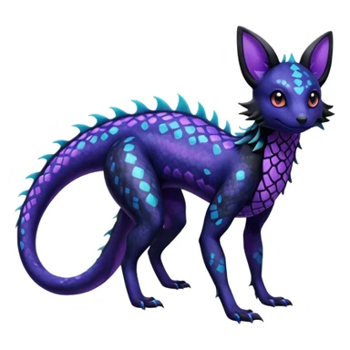 L Scaley Exotic Salandit-Aurorus-Umbreon-Fakémon-hybrid-creature (full body), 4 legs, with splash markings, with intricate details sticker