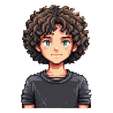 Teen boy character with curly hair, youthful face sticker