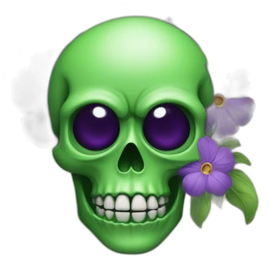 Green skull with purple flower coming out from eye socket sticker