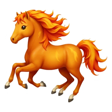Cute smiley face of a fiery horse with a flowing mane, full-length, galloping sticker