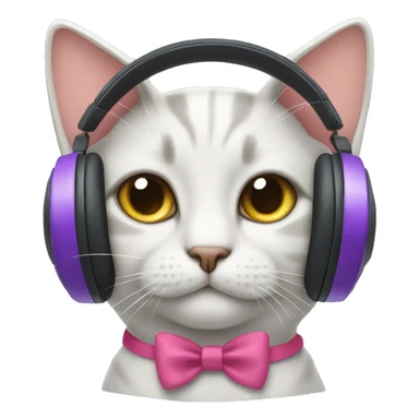 Cat wearing headphones with bows on them sticker