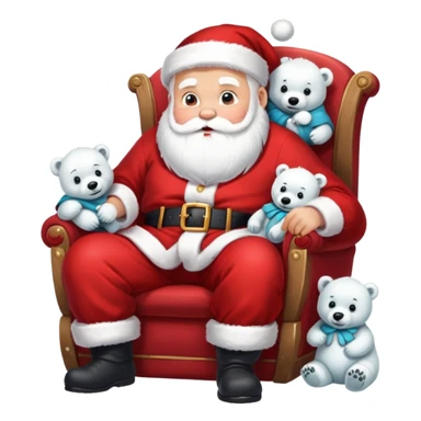 Santa in chair with baby polar bears  sticker