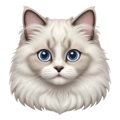 cinematic-adorable-big-eyed-fluffy-ragdoll-cat-portrait-emoji,-head-tilted-playfully-with-a-sweet-expression,-fluffy-white and grey-fur,-simplified-yet-irresistibly-cute-features-with-large,-expression, blue eyed ragdoll cat sticker