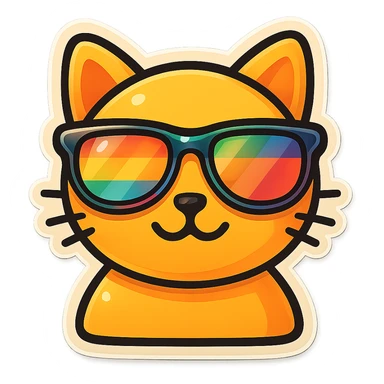 Make the sunglasses rainbow colored, keep the cat and style the same, with no background. sticker