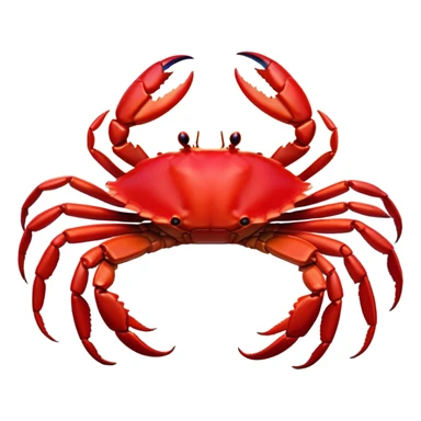 Cinematic Noble Red Crab Portrait Emoji, Poised and commanding, with a sturdy, angular exoskeleton of vivid scarlet red and sharply defined pincers, deep-set, intense eyes on stalks, Simplified yet sharp and sophisticated features, highly detailed, glowing with a soft, oceanic glow, high shine, intelligent and formidable, stylized with an air of coastal authority, focused and alert, soft glowing outline, capturing the essence of a watchful crustacean guardian that appears ready to scuttle out of the screen with determined power! sticker