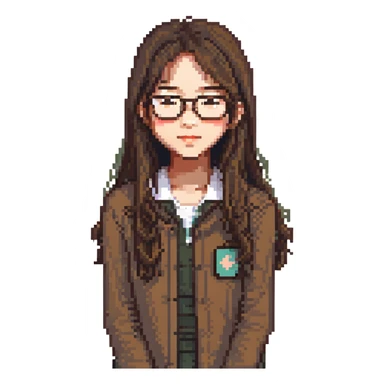 An Asian girl with thin glasses and long layered brown hair sticker