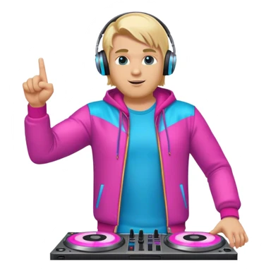 blond big man in colorful dj outfit pointing next to him sticker