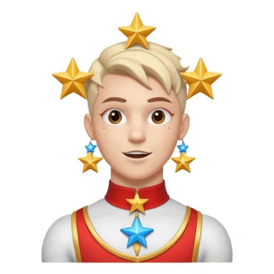 circus acrobat portrait, head and shoulders only, sporty costume collar, energetic expression, star accessories, 3D cartoon, mobile game icon style, clean background, no text, no watermark
 sticker