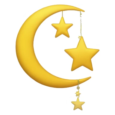yellow star hanging from end of yellow crescent moon sticker