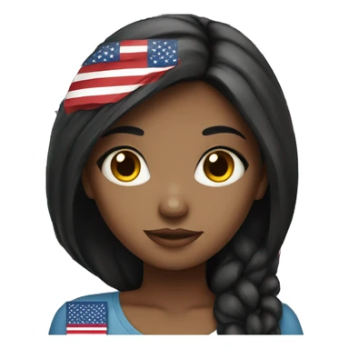 A black haired girl with USA flag  sticker