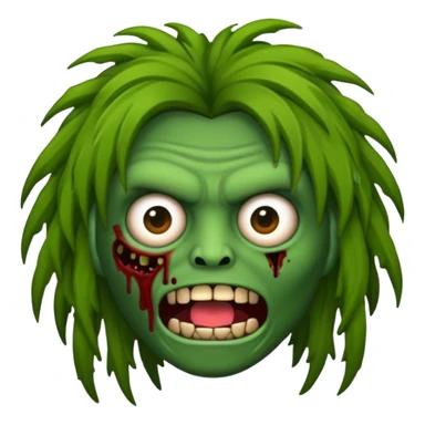 Faça um emoji de zumbi versão iPhone e faça uma zumbi com cabelo longo e preto e com franja. sticker