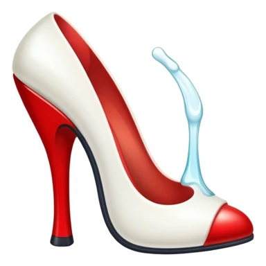 a red heel with a white liquid under sticker