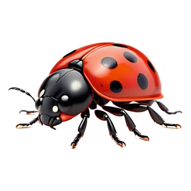 Beautiful and Majestic Ladybug Portrait Emoji, Head and body rendered in serene repose with a gentle, content smile, showcasing a tiny, perfectly rounded red shell with softly defined black spots and eyes gently closed in tranquil repose, Simplified yet exquisitely endearing features, highly detailed, glowing with a soft, drowsy red light, high shine, relaxed and utterly noble, stylized with an air of timeless garden beauty, soft glowing outline, capturing the essence of a beautiful and majestic ladybug that embodies the delicate charm of nature! sticker