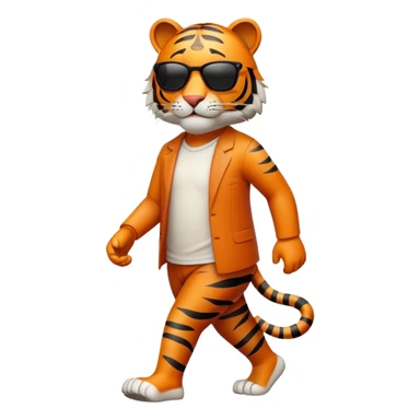 friendly anthropomorphised tiger in casual clothing, wearing dark sunglasses, walking upright in relaxed pose sticker