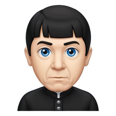 Moe Howard from the Three Stooges with blue eyes, black hair, black outfit sticker