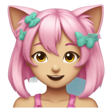 Anime cat girl face pink hair giving peace sign sticker