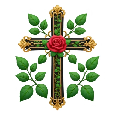 Ein christen kreuz schön verziert mit Rosen ranken aber nur in schwarz als Emoji sticker