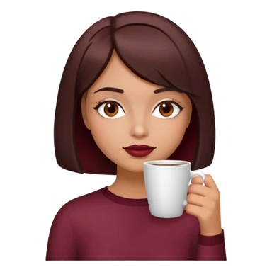 A brunette girl with a bob hairstyle, drinking coffee  Burgundy sticker