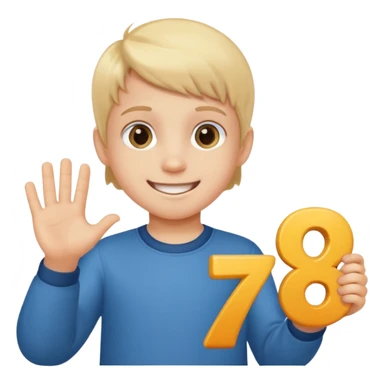 A Lil kid holding 6 7 on sticker