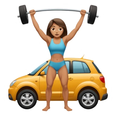 Barefoot woman lifting up a car with her hands sticker