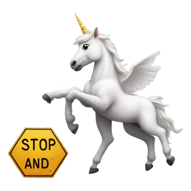 unicorn carrying a stop sign sticker