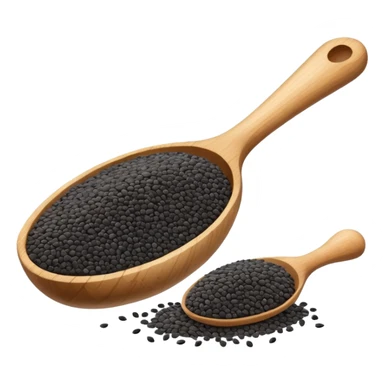 small black chia seeds in a wooden spoon sticker