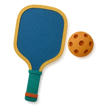pickleball paddle and ball with Mersin-inspired colors in paper craft style sticker