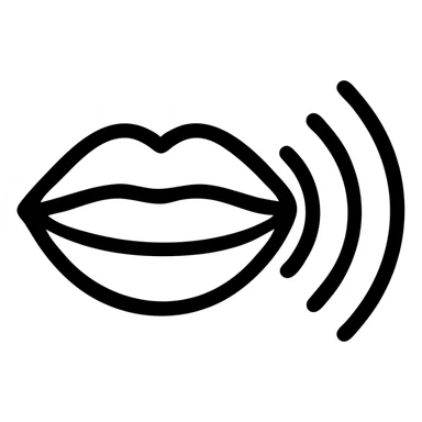 outlined black icon representing vocal tone, stylized mouth with sound waves sticker