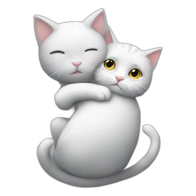white cat hug little grey cat sticker