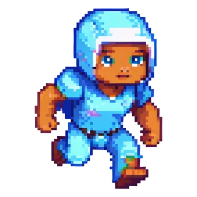 pixel art of a Minecraft baby sprinting, blocky body, big eyes, energetic pose, motion blur sticker