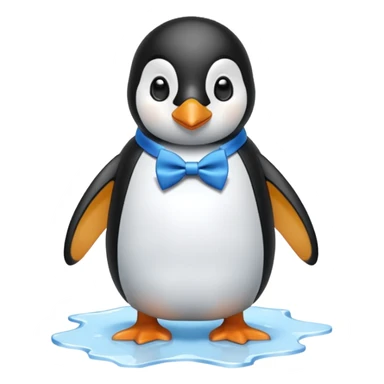 penguin, blue bow tie, standing on small ice melting sticker