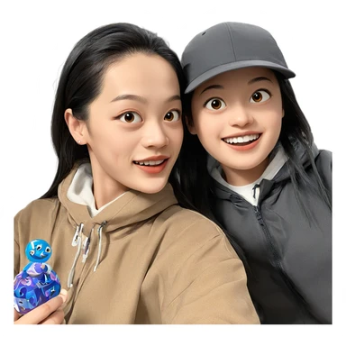 smiling girl with boy sticker