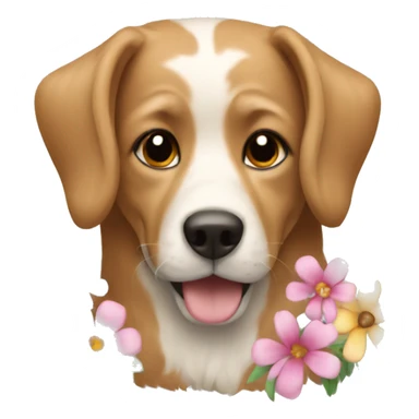 A dog with flowers  sticker