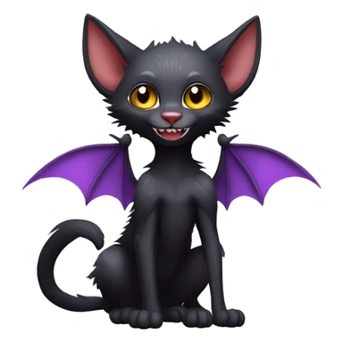 Black vampiric magical Lykoi Cat-Fakémon with big fangs and bat wings on head and bat wings on back full body sticker