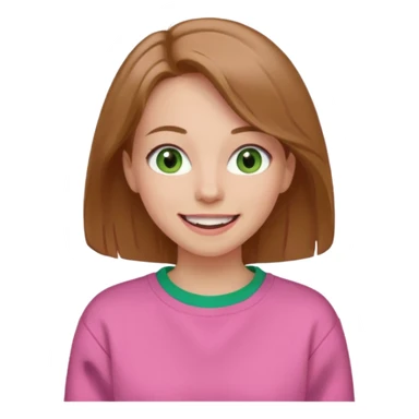  Una donna con una felpa semplice rosa, senza cappuccio. i capelli sono lunghi fino alle spalle marroni chiaro,gli occhi sono verdi e la bocca è contenta  sticker