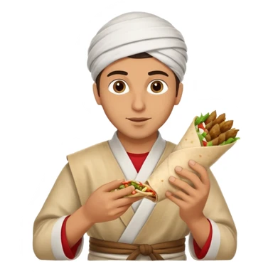young Lebanese male in traditional arabic outfit eating sharwama sticker