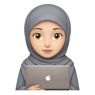 A girl wearing a gray hijab and with hazel eyes is carrying a laptop, not a laptop, just a regular laptop. Not mat bock  sticker