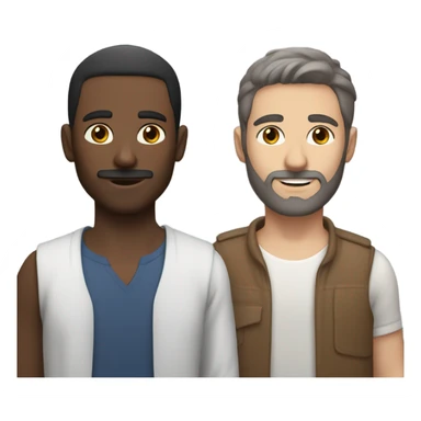gay couple. One Middle Eastern brown fem guy skinny has mid-long cherry hair, and the other guy is a tall slim white British guy with a light dark beard. Show only the faces sticker