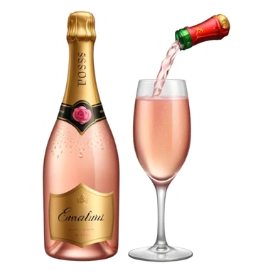 bottle of sparkling rose champagne tilted up and to the right sticker