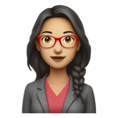 Young woman asiatic teacher with red glasses and lot of flashy colors sticker