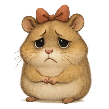sad hamster with a bow sticker
