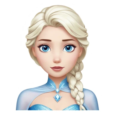 Cinematic Realistic Elsa Portrait, depicted with lifelike skin texture, soft natural lighting, and intricately detailed platinum blonde hair styled elegantly. Her striking, expressive blue eyes exude confidence and grace, complemented by a serene and regal expression. She is dressed in her signature icy attire, with shimmering fabric textures and delicate folds that catch the light beautifully. The portrait features a soft, enchanting glow with a cool, radiant finish, capturing the essence of timeless elegance in a realistic and painterly style, evoking a sense of depth and authenticity. sticker
