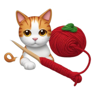 yarn with a crochet hook and a red and white cat nearby sticker