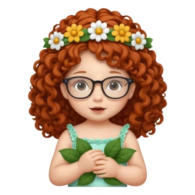 baby with big flower tiara dark ginger long curly hair and glassess sticker