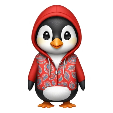 penguin wearing a red paisley pattern hoodie sticker