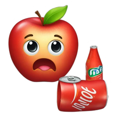 Red apple with a soda can sticker