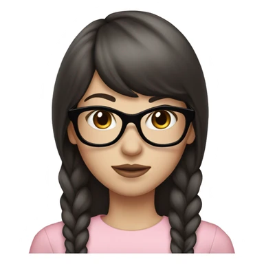 coquette Girl with long dark brown hair and bangs and black glasses pale skin pink long sleeve shirt sticker