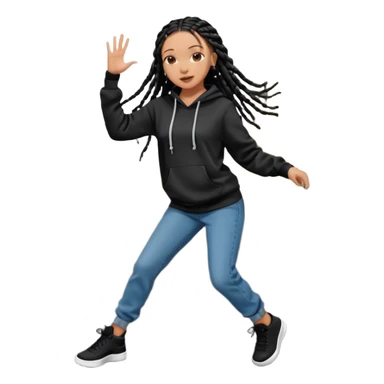 African American girl light skin with long black box braids wearing plain black hoodie wearing skinny jeans dancing in street sticker