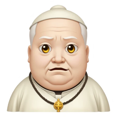 fat temple priest with a scary look and a closed, troubled smile sticker