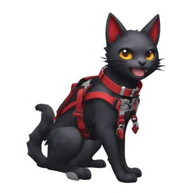 cool edgy cute kawaii black punk red fantasy nargacuga-bat-cat-Fakemon collar harness full body sticker
